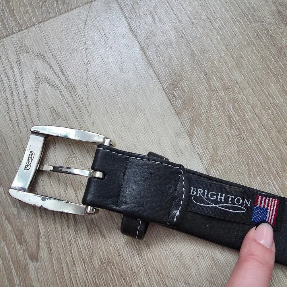 Vintage Brighton Black Leather Belt sz 38 Minimalist Casual Business Formal